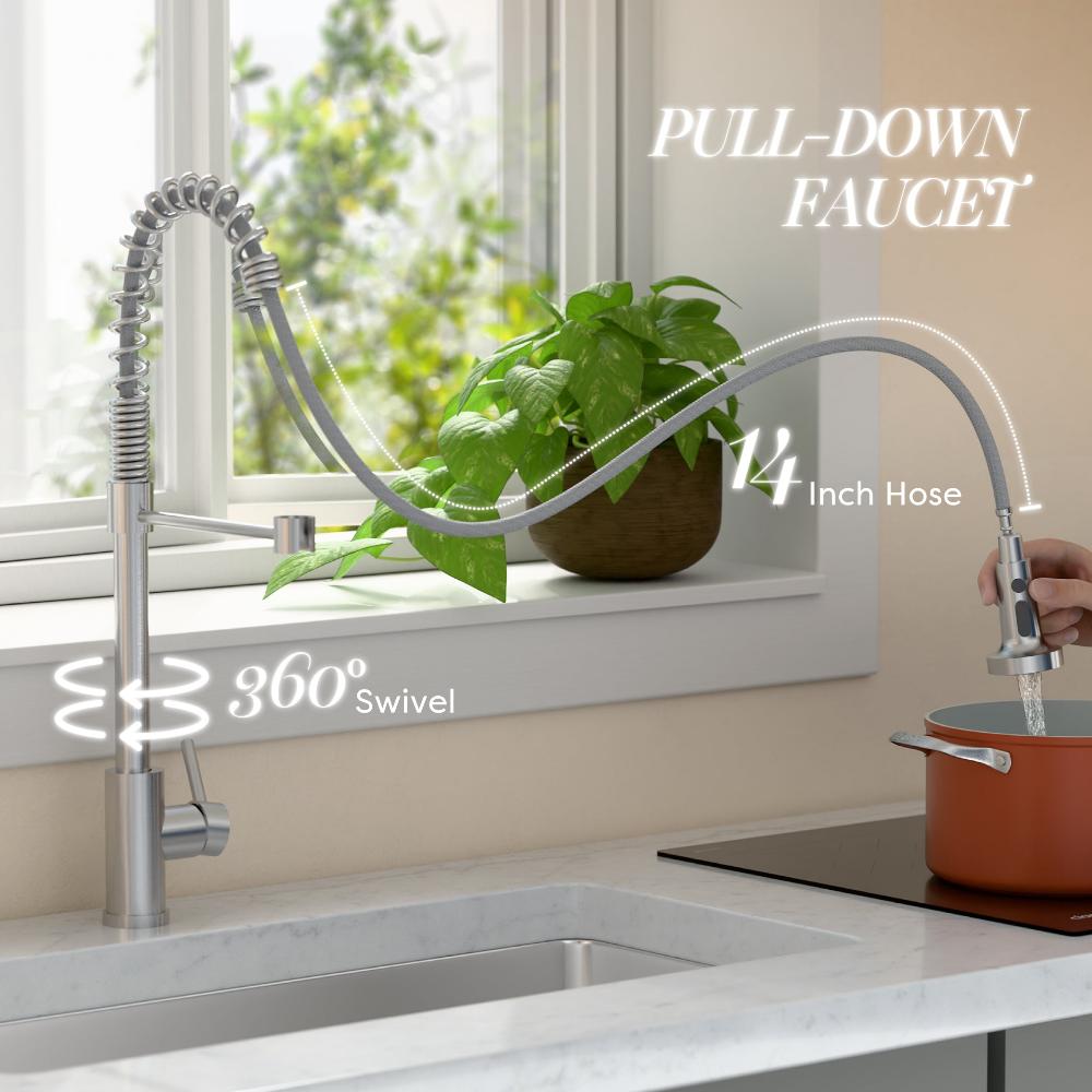 Gadgets One-handle Stainless High Arc Pull Down Sprayer Kitchen Faucet with Temperature Control