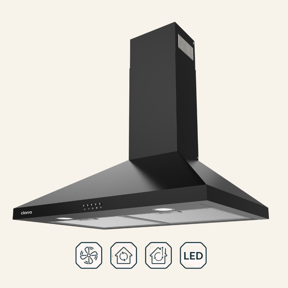 Gadgets 30 Inch Wall Mount Range Hood, 450 CFM Powerful & Quiet Ventilation, Convertible Ducted/Ductless, Push Button Control, Stainless Steel Kitchen Hood - Black