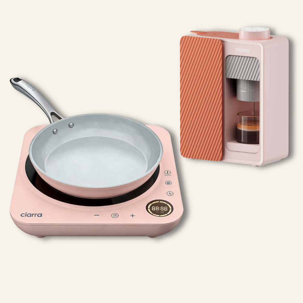 Gadgets Portable Espresso Coffee Machine & Pink Induction Cooktop Bundle, 15-Bar Coffee Maker with Smart Temp Control + Single Electric Induction Burner with 4-Hour Timer