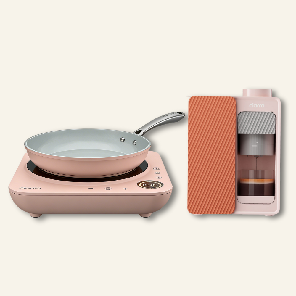 Gadgets Portable Espresso Coffee Machine & Pink Induction Cooktop Bundle, 15-Bar Coffee Maker with Smart Temp Control + Single Electric Induction Burner with 4-Hour Timer
