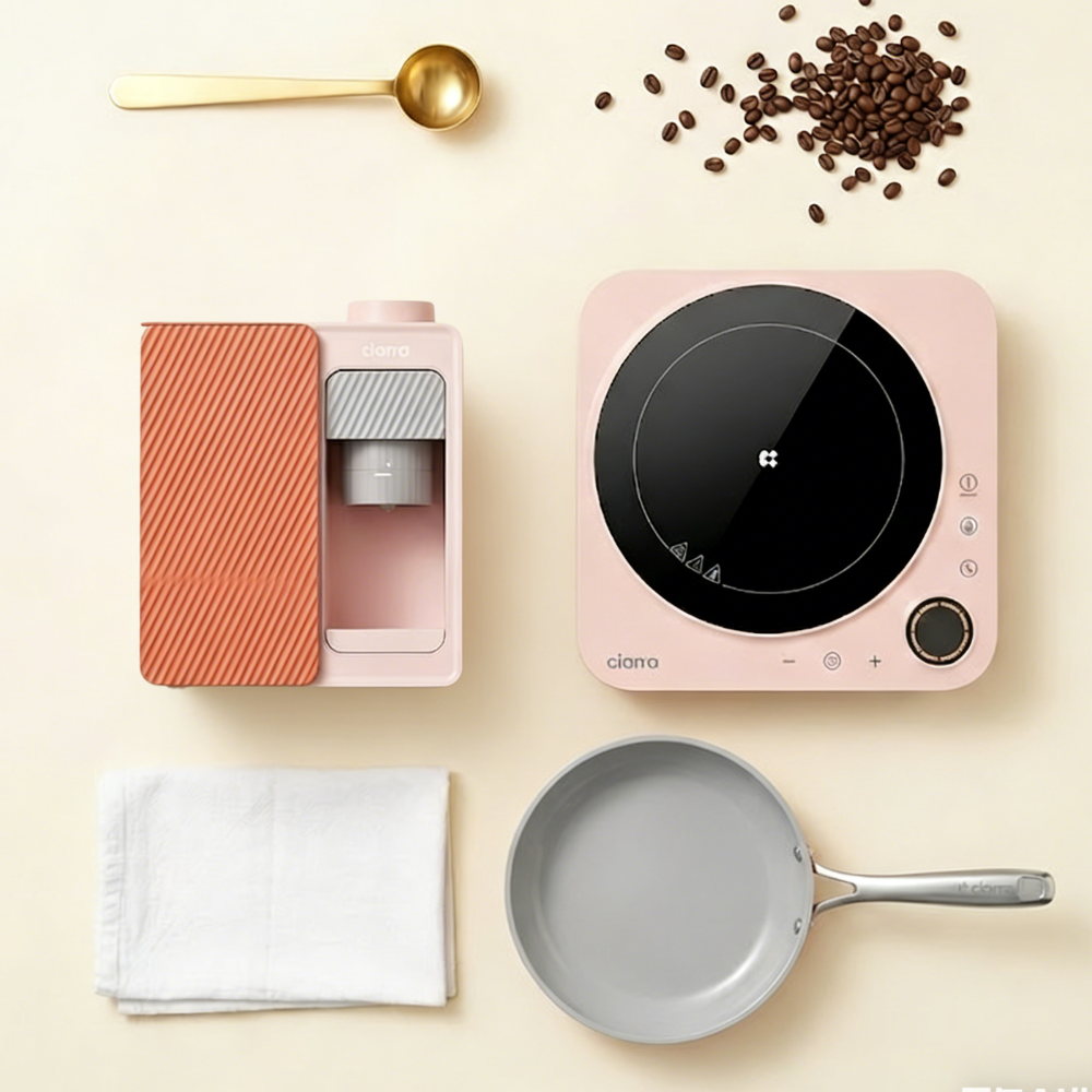 Gadgets Portable Espresso Coffee Machine & Pink Induction Cooktop Bundle, 15-Bar Coffee Maker with Smart Temp Control + Single Electric Induction Burner with 4-Hour Timer