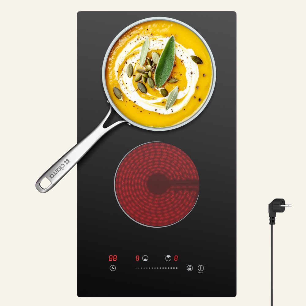 Gadgets Glass Ceramic Hob 2 Zone, 3000W Electric Countertop Burner, 9 Power Levels, Sensitive Touch Control, Black Crystal Glass Cooktop, Universal Cookware Compatibility, Safe & Easy to Clean