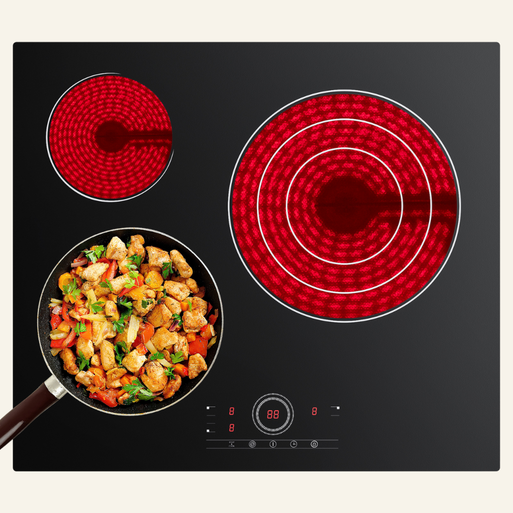 Gadgets 3-Zone Built-In Glass Ceramic Hob, 5600W Electric Cooktop – Touch Control, 9 Power Levels, 99-Minute Timer, Auto Shut-Off, Child Lock, Residual Heat Indicator, Universal Pan Compatibility, Safe & Easy to Clean