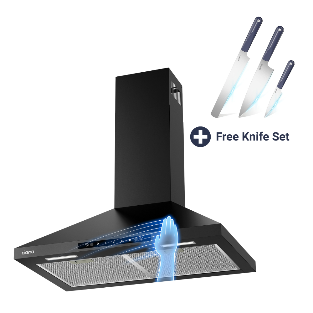 Gadgets 30 Inch Black Wall Mount Range Hood, 650 CFM, Quiet Ventilation with Wave Gesture & Touch Control, LED Lighting, Ducted/Ductless, Energy Efficient