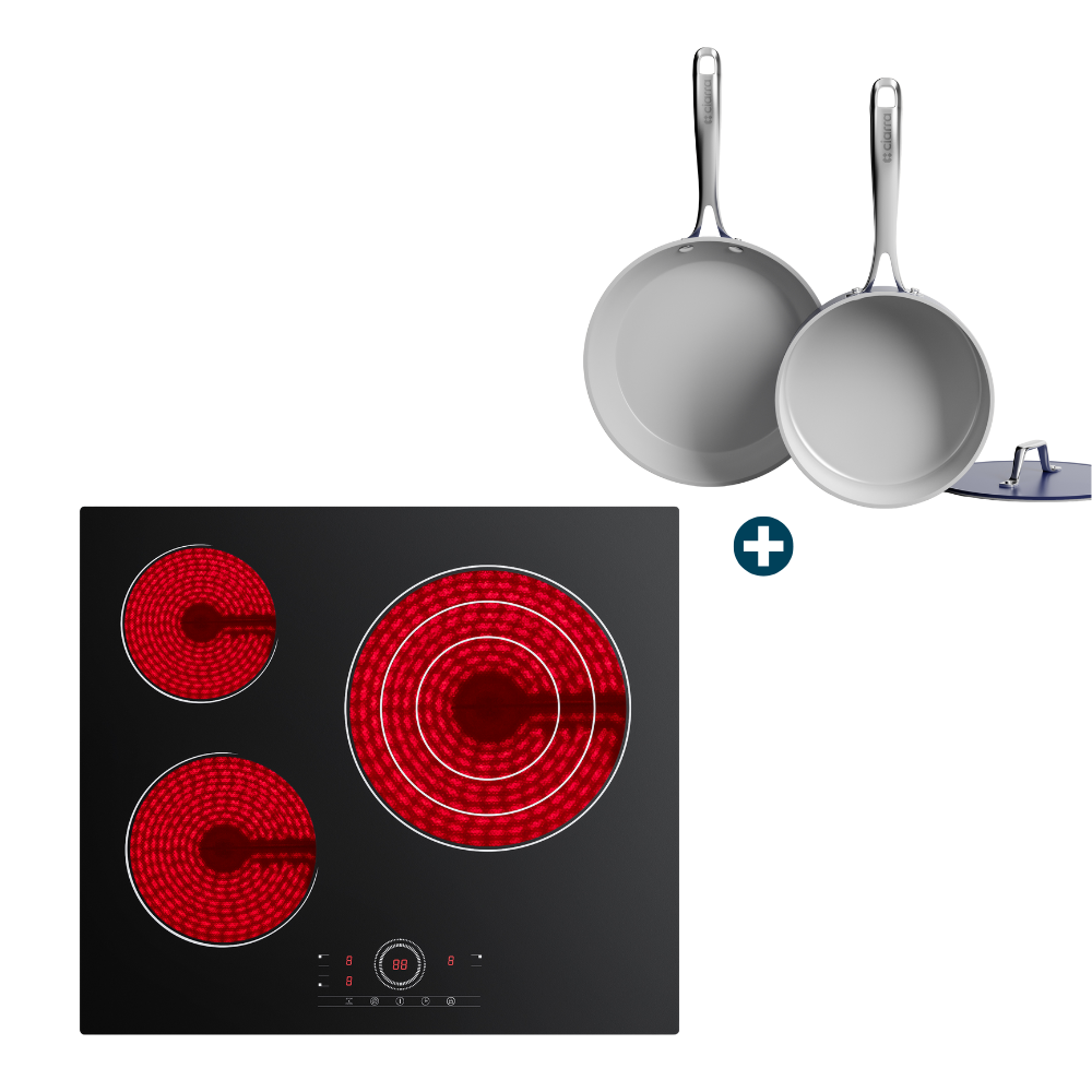 Gadgets HeartfulCook Set: 60cm 3-Zone Ceramic Hob & Cookware Duo (2‑Piece) / Cookware Set (4‑Piece), 5600W Electric Cooktop – Touch Control, 9 Power Levels, 99-Minute Timer, Auto Shut-Off, Child Lock, Nonstick Non-Toxic Cookware, Safe & Easy to Clean
