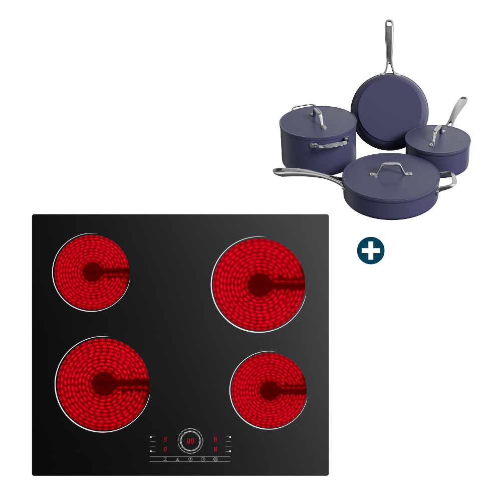 Gadgets 60cm Black 4-Zone Built-In Ceramic Hob, 6000W Electric Cooktop – Touch Control, 9 Power Levels, 99-Minute Timer, Auto Shut-Off, Child Lock, Residual Heat Indicator, Universal Pan Compatibility, Safe & Easy to Clean