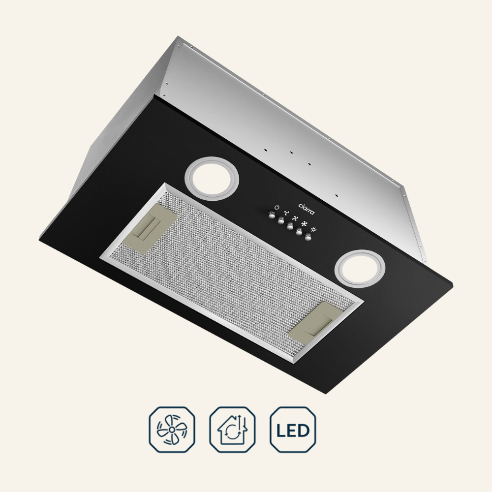 Gadgets 20 Inch Built-In Range Hood Insert, 530 CFM Ducted/Ductless Under Cabinet Vent Hood, Stainless Steel, 3-Speed Exhaust Fan, Push Button Control, LED Lighting - Black