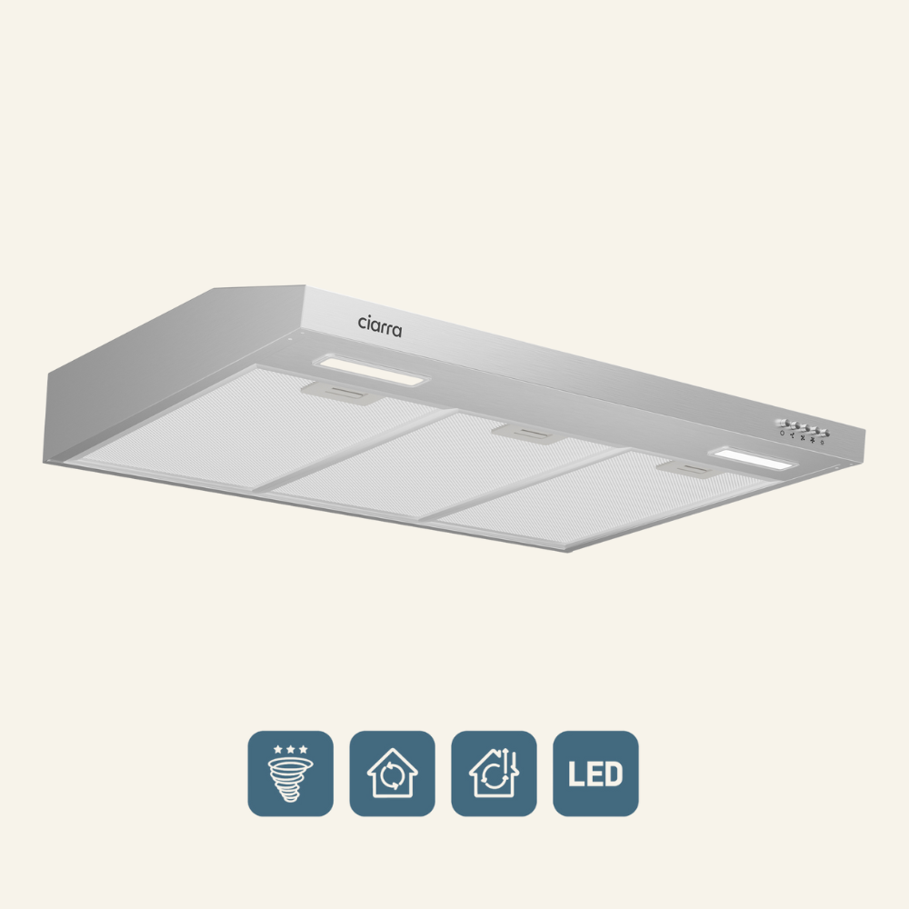 Gadgets 30 Inch Ductless Under Cabinet Range Hood, Convertible Ducted/Ductless Kitchen Vent Hood, Slim 3-Speed Exhaust Fan with LED Lights & Mesh Filters – Silver