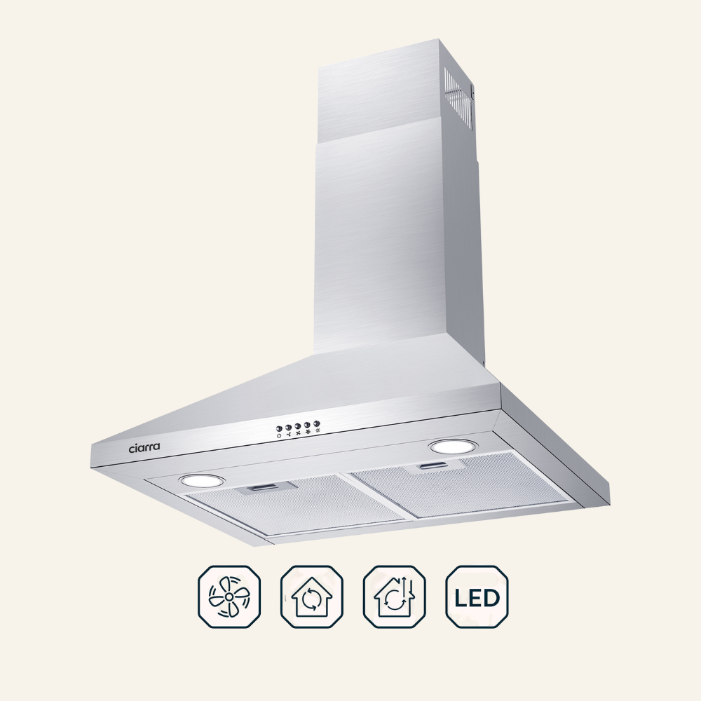 Gadgets 30 Inch Wall Mount Range Hood, 450 CFM Powerful & Quiet Ventilation, Convertible Ducted/Ductless, Push Button Control, Stainless Steel Kitchen Hood