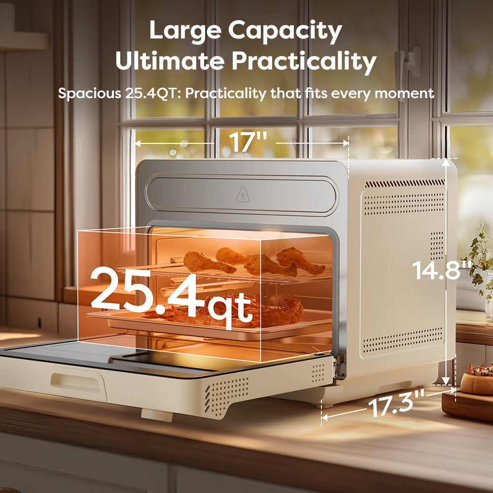Gadgets 12-in-1 Multifunctional Steam & Air Fryer Countertop Oven, 25.4QT Large-Capacity 1600W Steam Oven with Smart Timing & Precision Cooking
