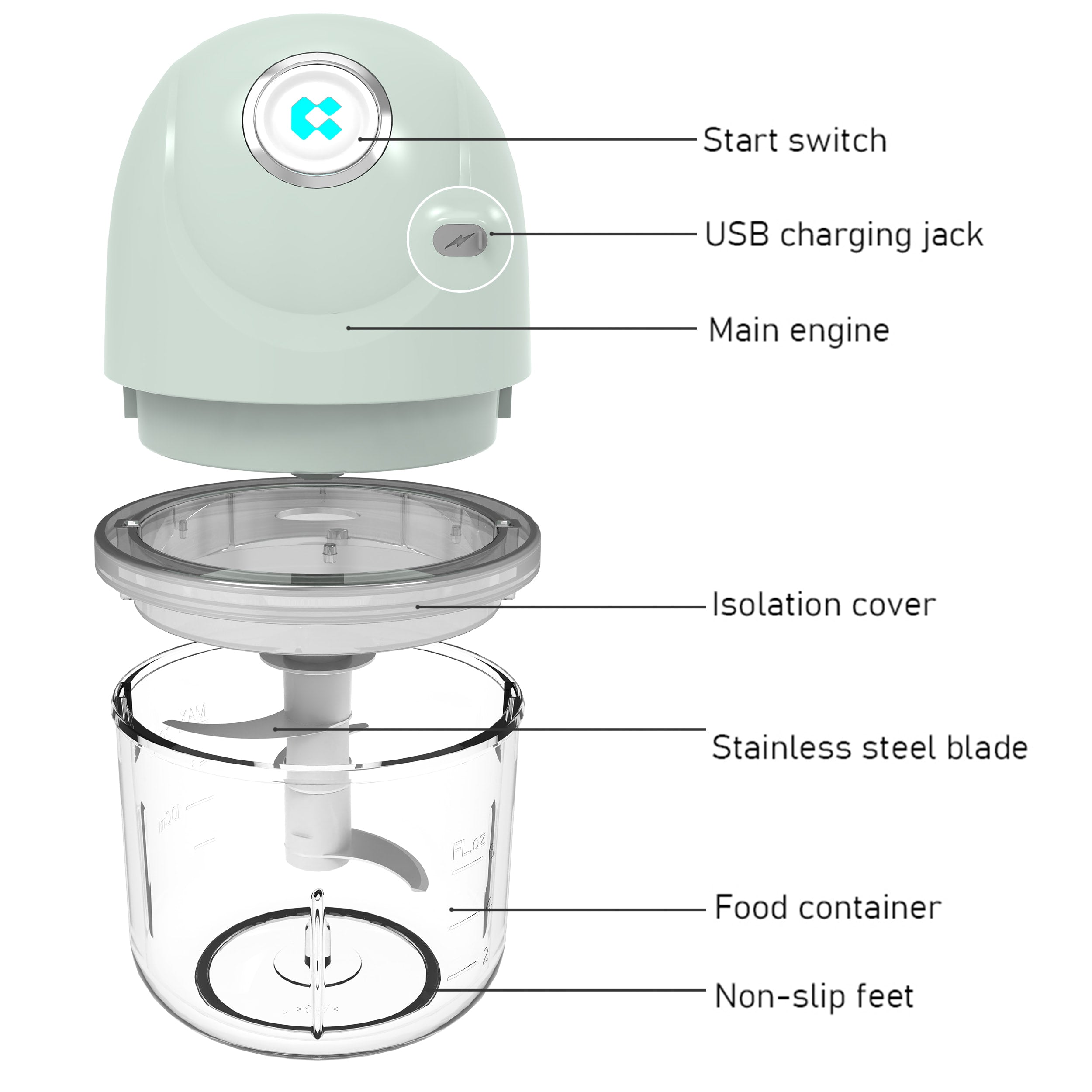 CIARRA Portable Versatile Wireless Electric Mini Food Chopper With USB CAMFPA01-OW