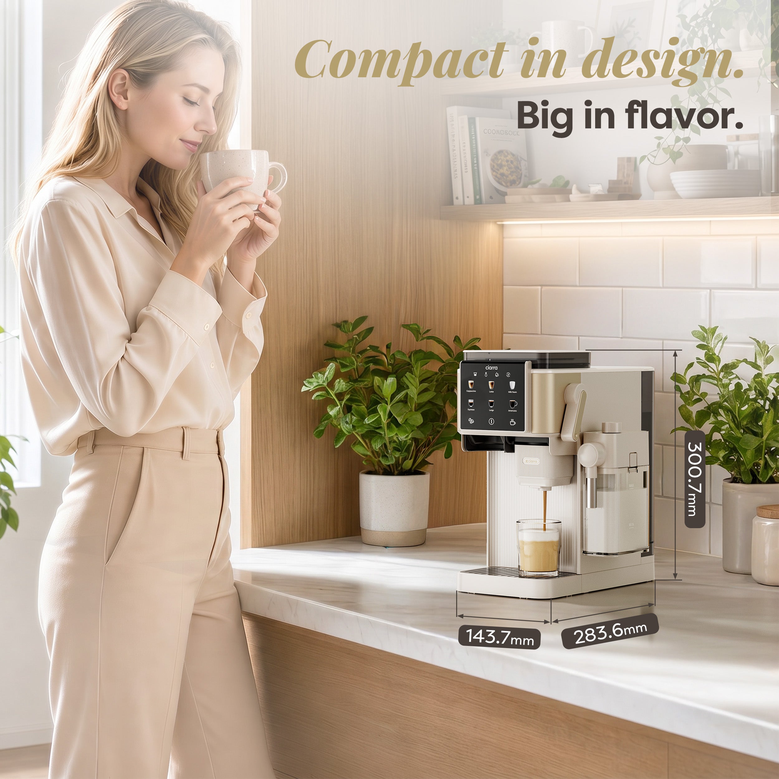 Gadgets Compact Semi Automatic Espresso Machine with Grinder & Auto Milk Frother for Small Kitchens