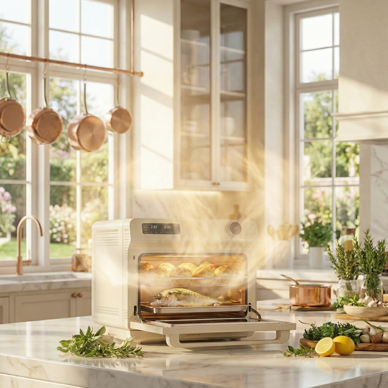 Gadgets 12-in-1 Convection Ovens Multifunctional Steam & Air Fryer Countertop Oven, 25.4QT Large-Capacity 1600W Steam Oven with Smart Timing & Precision Cooking