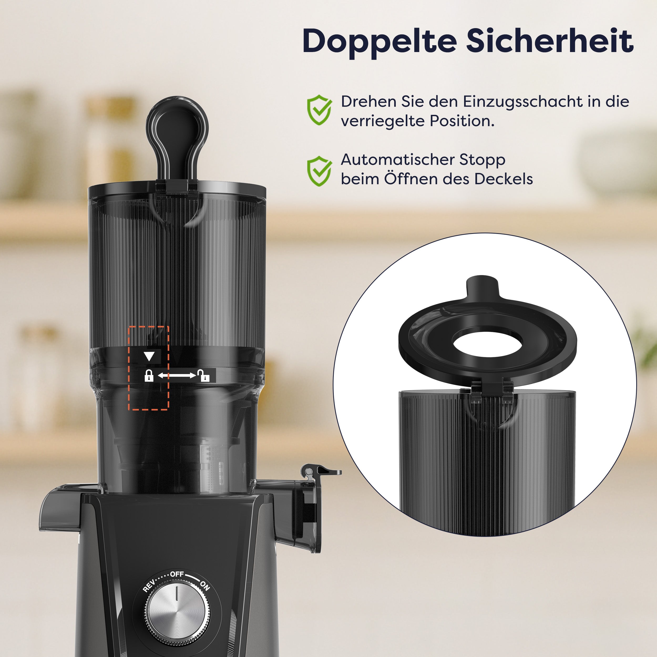 Gadgets Hocheffizienter Slow Juicer, 200W Kaltpress-Entsafter mit 10,8 cm großer Einfüllöffnung für ganzes Obst und Gemüse