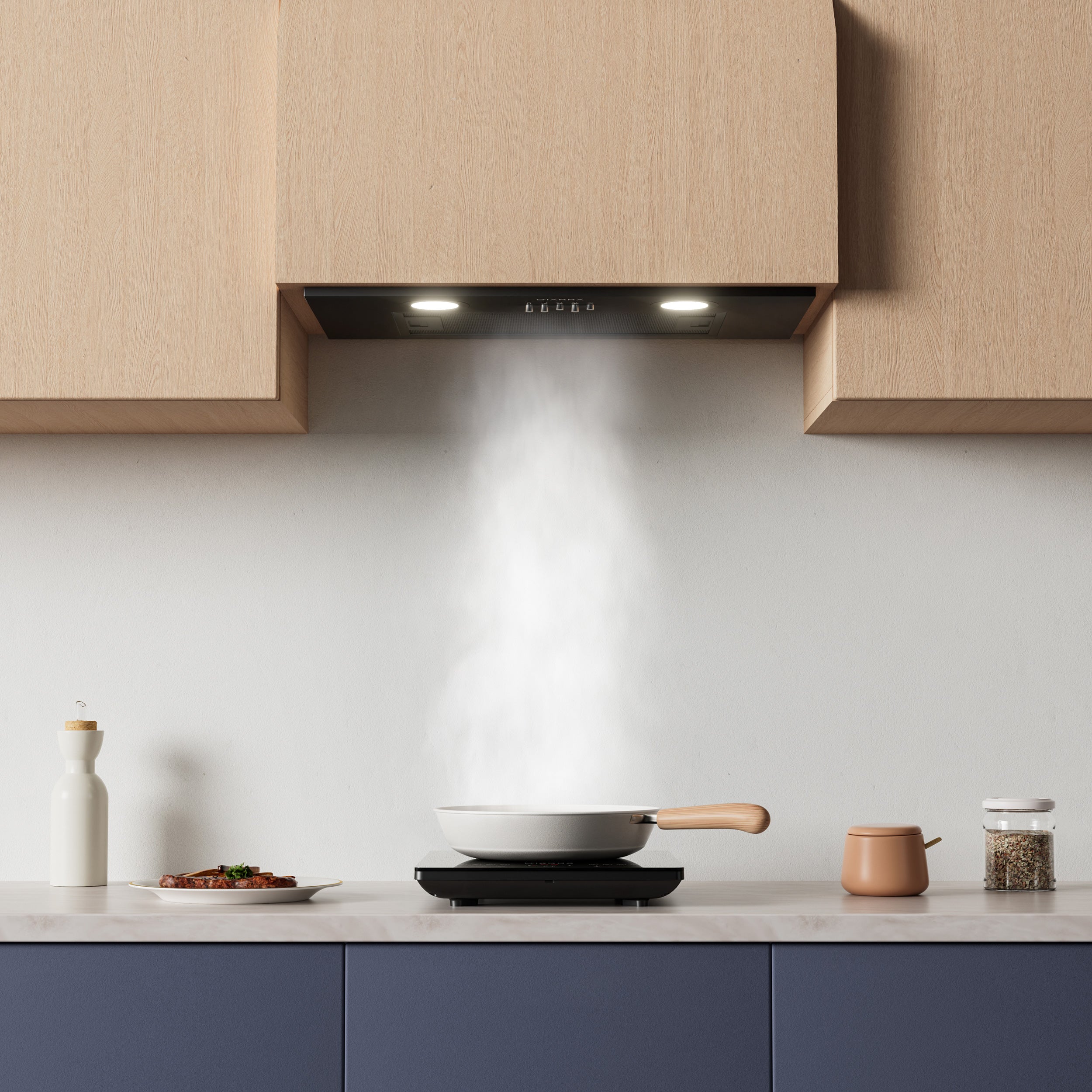 Gadgets 20 Inch Built-In Range Hood Insert, 650 CFM Ducted/Ductless Under Cabinet Vent Hood, Stainless Steel, 3-Speed Exhaust Fan, Push Button Control, LED Lighting - Black