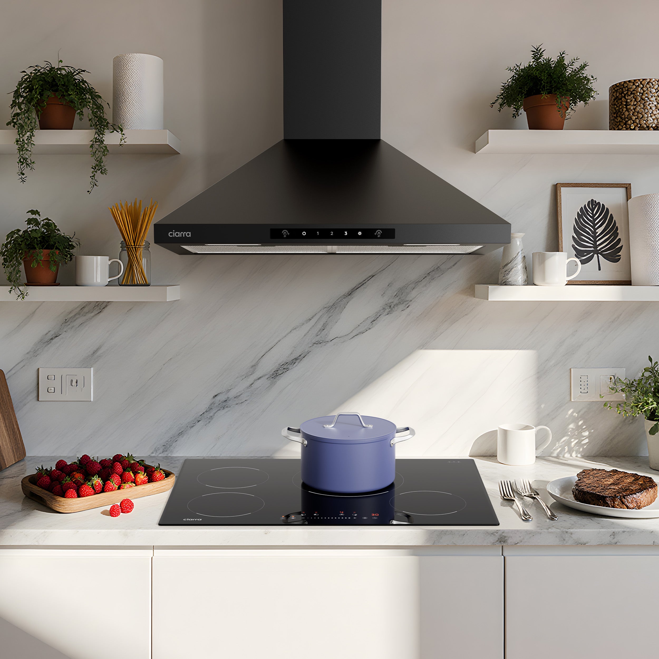 Gadgets 30 Inch Black Wall Mount Range Hood, 650 CFM, Quiet Ventilation with Wave Gesture & Touch Control, LED Lighting, Ducted/Ductless, Energy Efficient