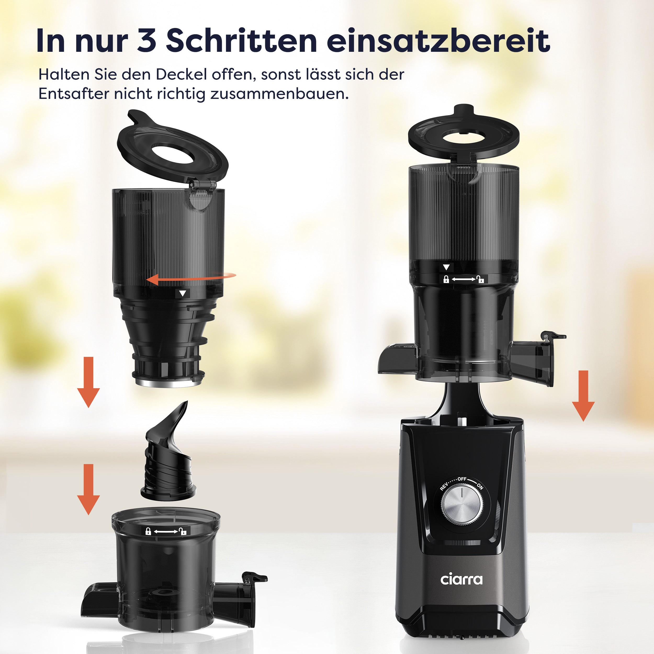 Gadgets Hocheffizienter Slow Juicer, 200W Kaltpress-Entsafter mit 10,8 cm großer Einfüllöffnung für ganzes Obst und Gemüse